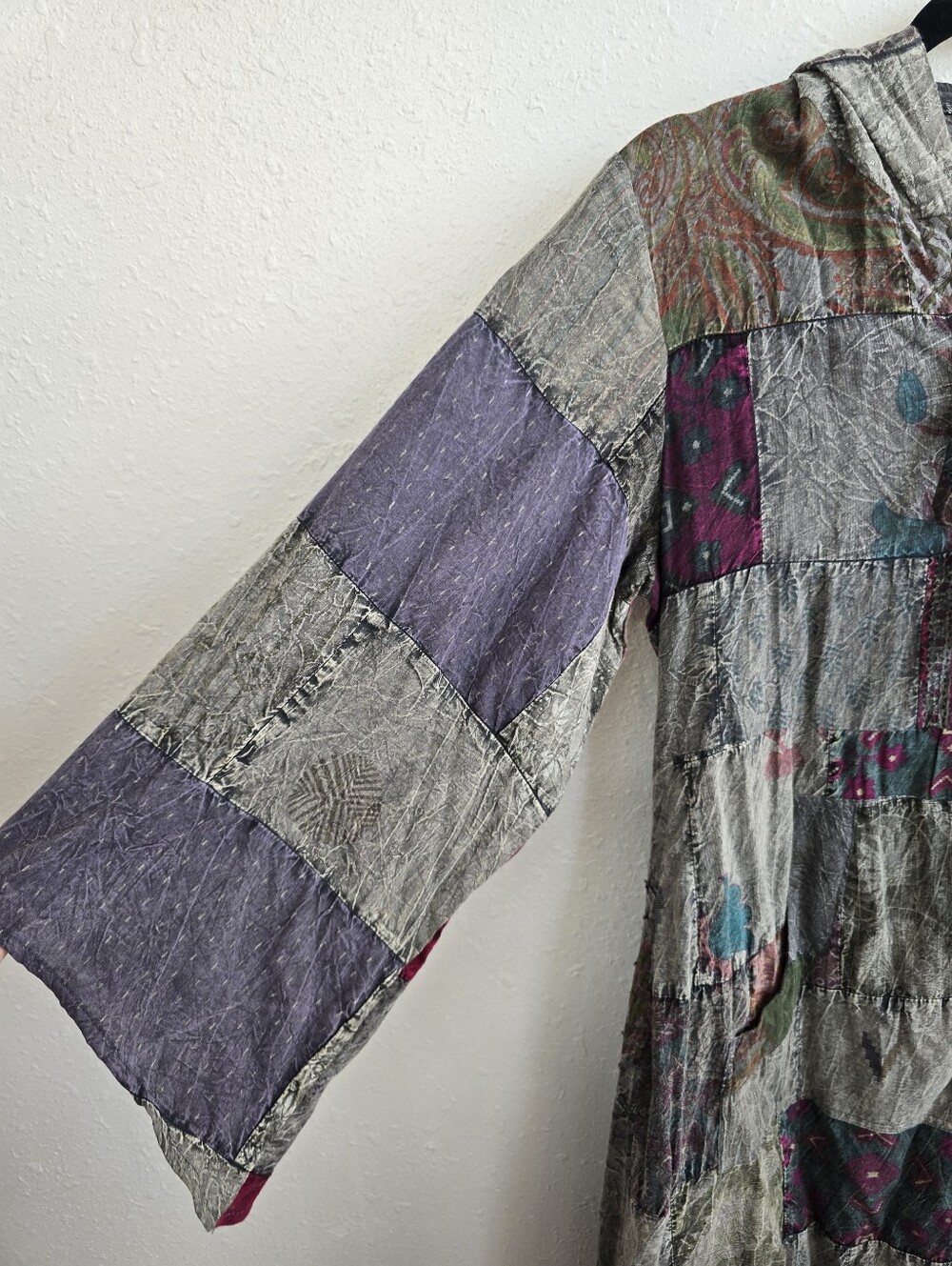 Earthbound Patchwork Maxi Dress in Gray with Jewel Tones Quilted Sz Small - Picture 4 of 10